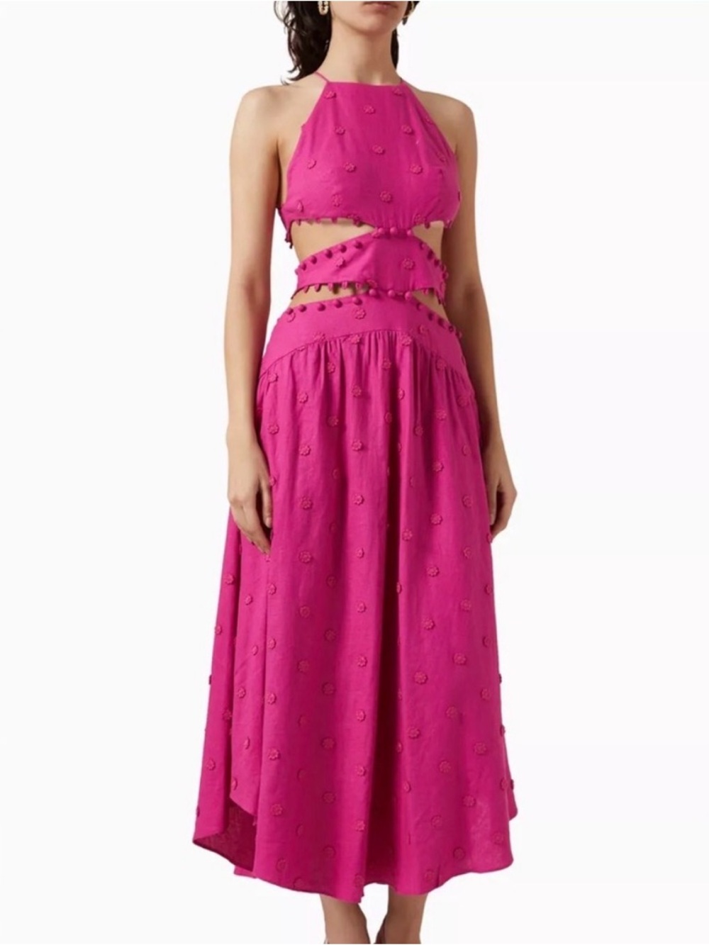 FARM Rio Fuchsia Pink Cutout Halter Midi Dress
